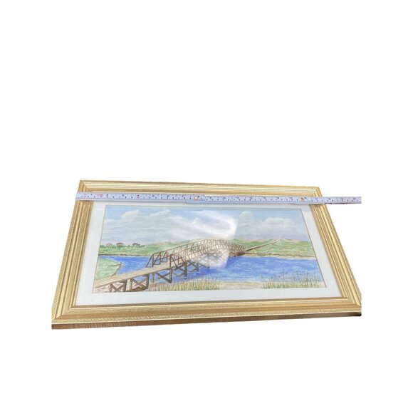 George A Baker handpainted Bridge water landscape watercolor SKU 9385 - Picture 7 of 14
